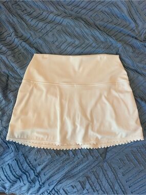 High-Rise Cream Mini Skirt with Scalloped Hem Never Worn